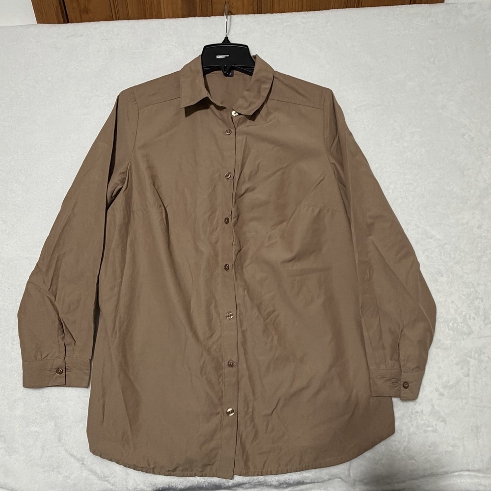 Roaman's Button-Up Long Sleeve Blouse Top Women's 16W Cotton Blend Collared